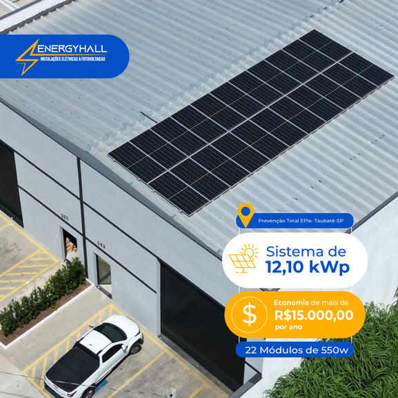 Sistema de 12,1 kWp Economia de mais de R$15mil por ano.