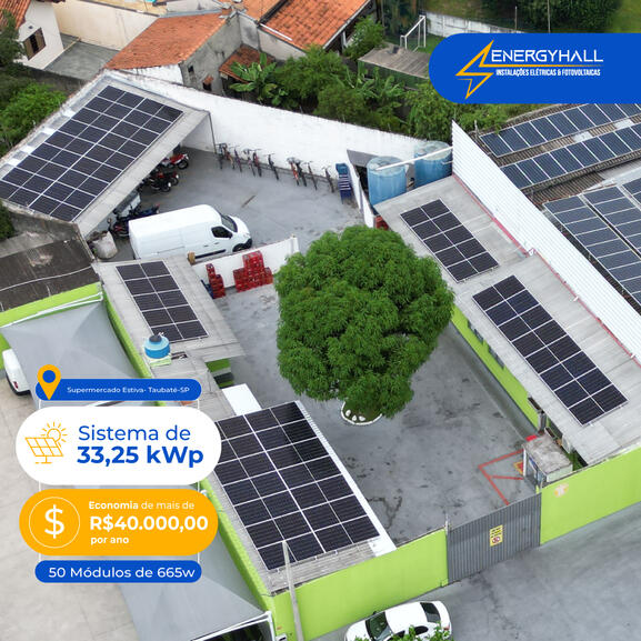 Sistema de 33,25 kWp Economia de mais de R$40 mil por ano.