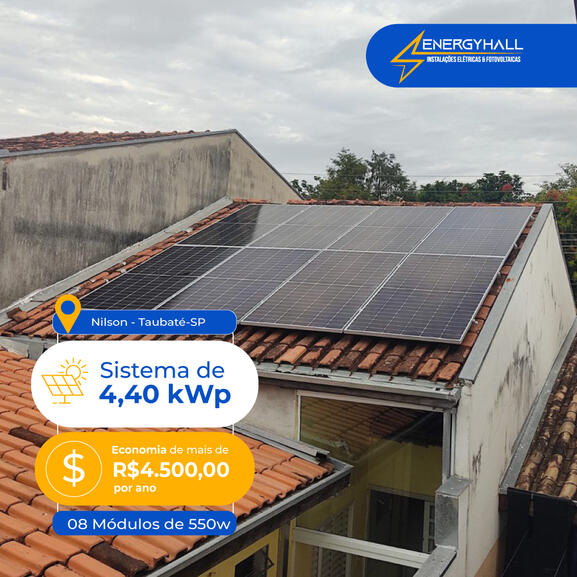 Sistema de 4,4 kWp Economia de mais de R$4.500,00 por ano.