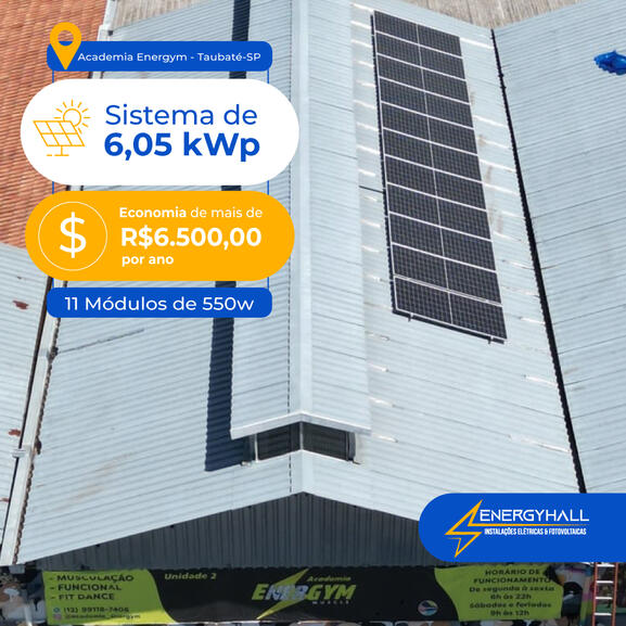 Sistema de 6,05 kWp Economia de mais de R$6.500,00 por ano.