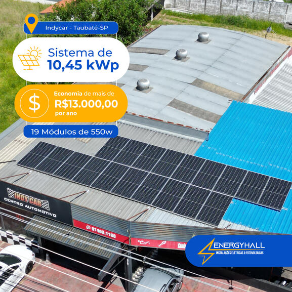 Sistema de 10,45 kWp Economia de mais de R$13mil por ano.