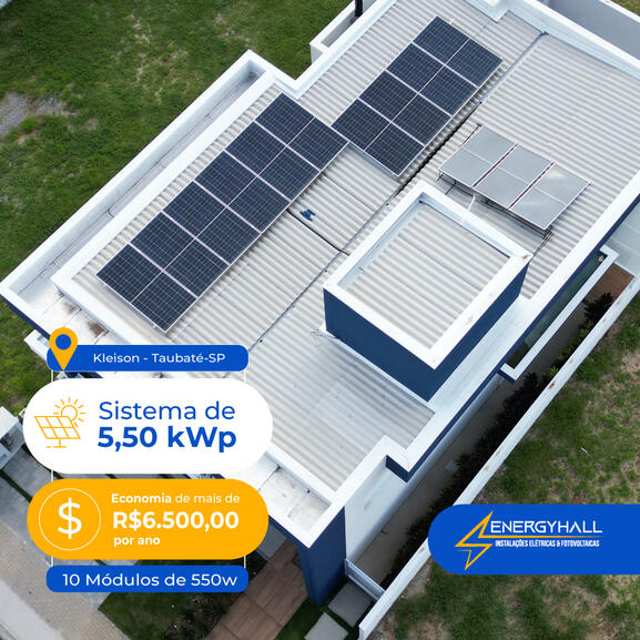 Sistema de 5,5 kWp Economia de mais de R$6.500,00 por ano.